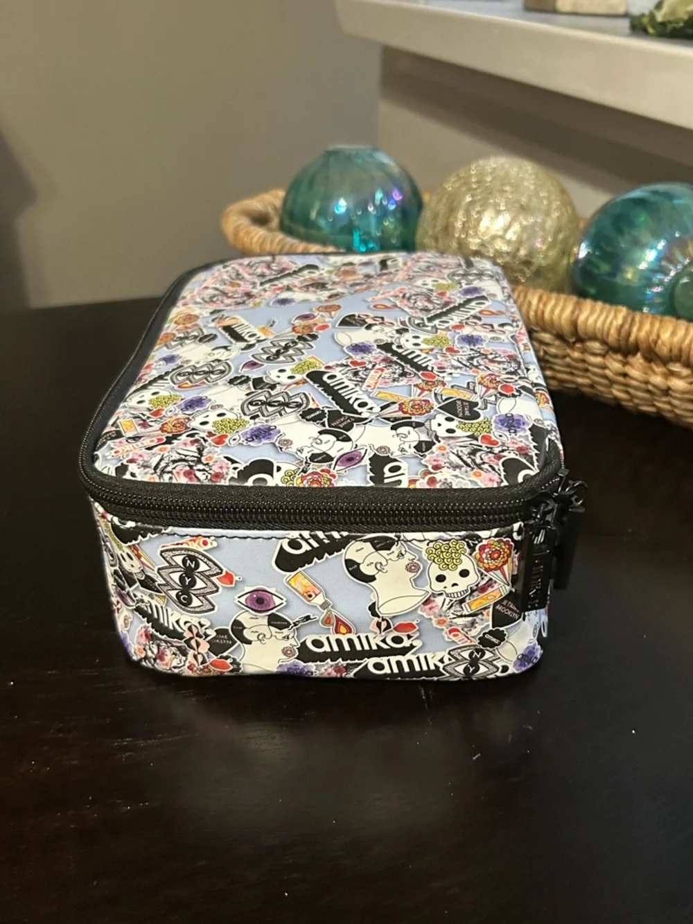 Amika Skulls Hearts Floral Evil Eye Patterned Travel Case